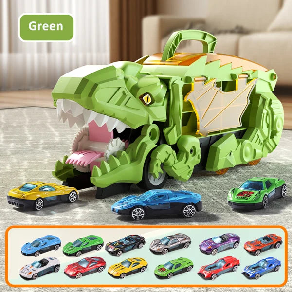 3-in-1 Dinosaur Car Carrier with Racing Track and Die-Cast Cars